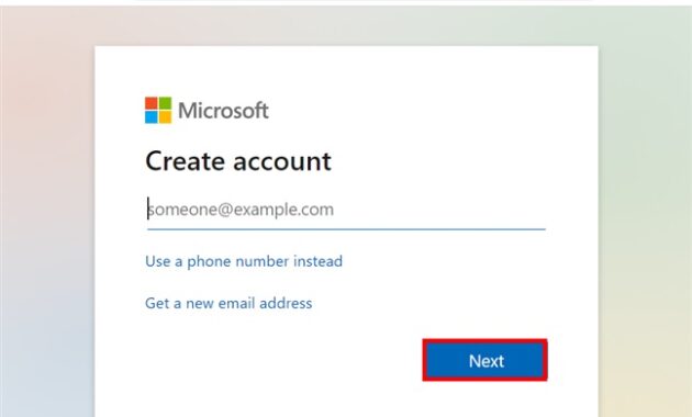 Masukkan alamat email utama Anda untuk membuat akun Microsoft