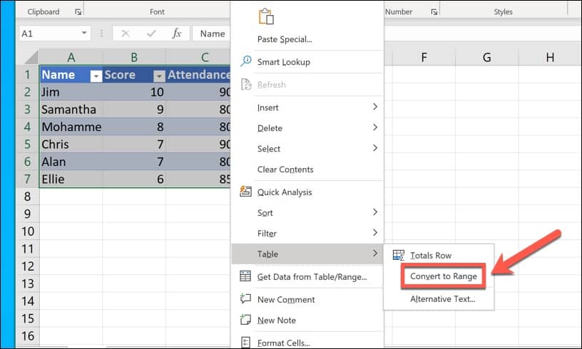 Cara menghapus tabel Excel tanpa kehilangan data